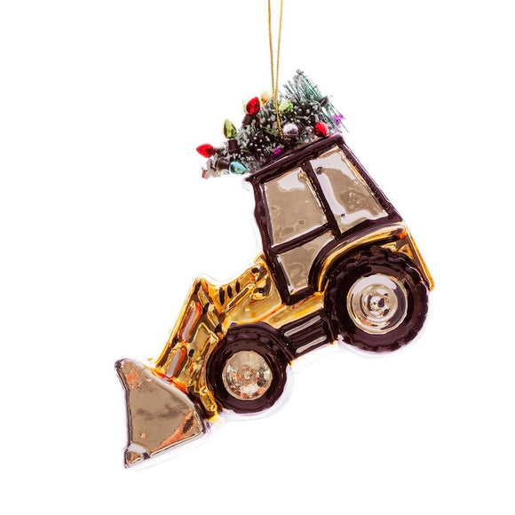 Golden Tractor with Tree Glass Bauble