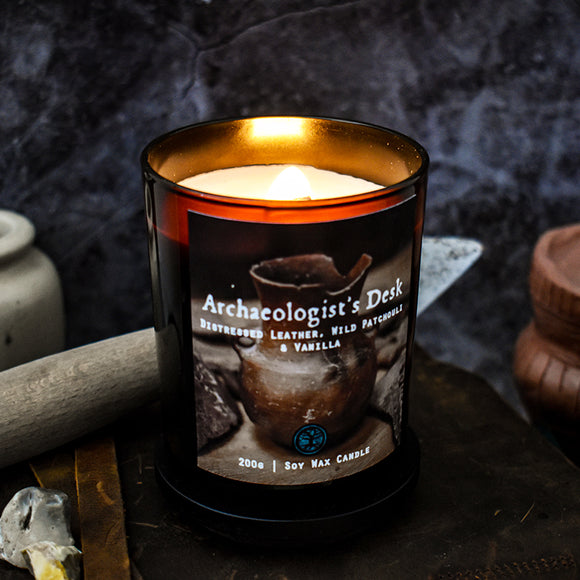 Archaeologist's Desk Candle | Distressed Leather, Wild Patchouli, and Vanilla