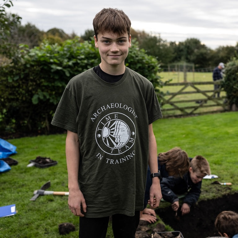 Time Team 'Archaeologist-in-Training' T-Shirt - Olive