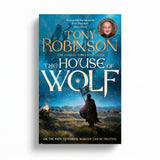 Book cover of 'The House of Wolf' paperback by Tony Robinson with a warrior and wolf emblem.