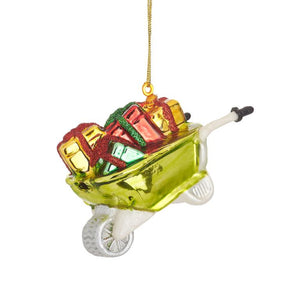 Wheelbarrow With Presents Glass Bauble