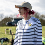 Women's Time Team Long Sleeved Stripe Henley Top - White & Navy