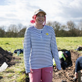 Women's Time Team Long Sleeved Stripe Henley Top - White & Navy