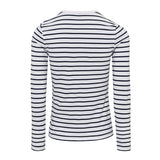 Women's Time Team Long Sleeved Stripe Henley Top - White & Navy