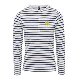 Women's Time Team Long Sleeved Stripe Henley Top - White & Navy
