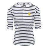 Women's Time Team Long Sleeved Stripe Henley Top - White & Navy