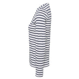 Women's Time Team Long Sleeved Stripe Henley Top - White & Navy