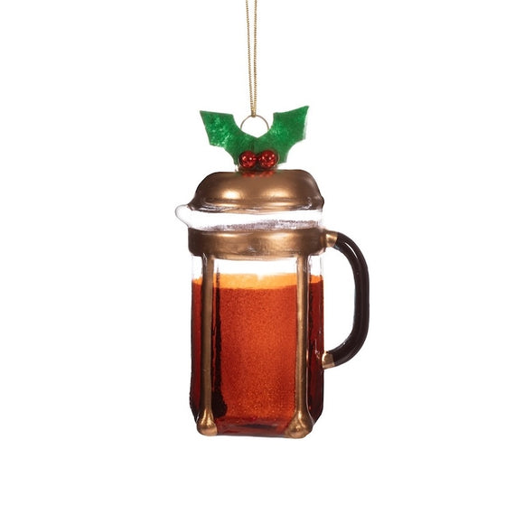 Christmas Cafetière Shaped Glass Bauble