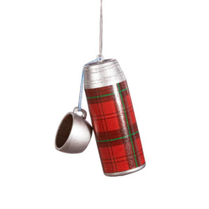 Tartan Flask Shaped Glass Bauble