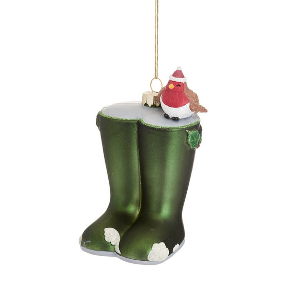 Christmas Wellies Shaped Glass Bauble