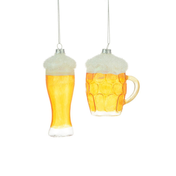 Glass Beer Glass Christmas Decorations - Set of 2